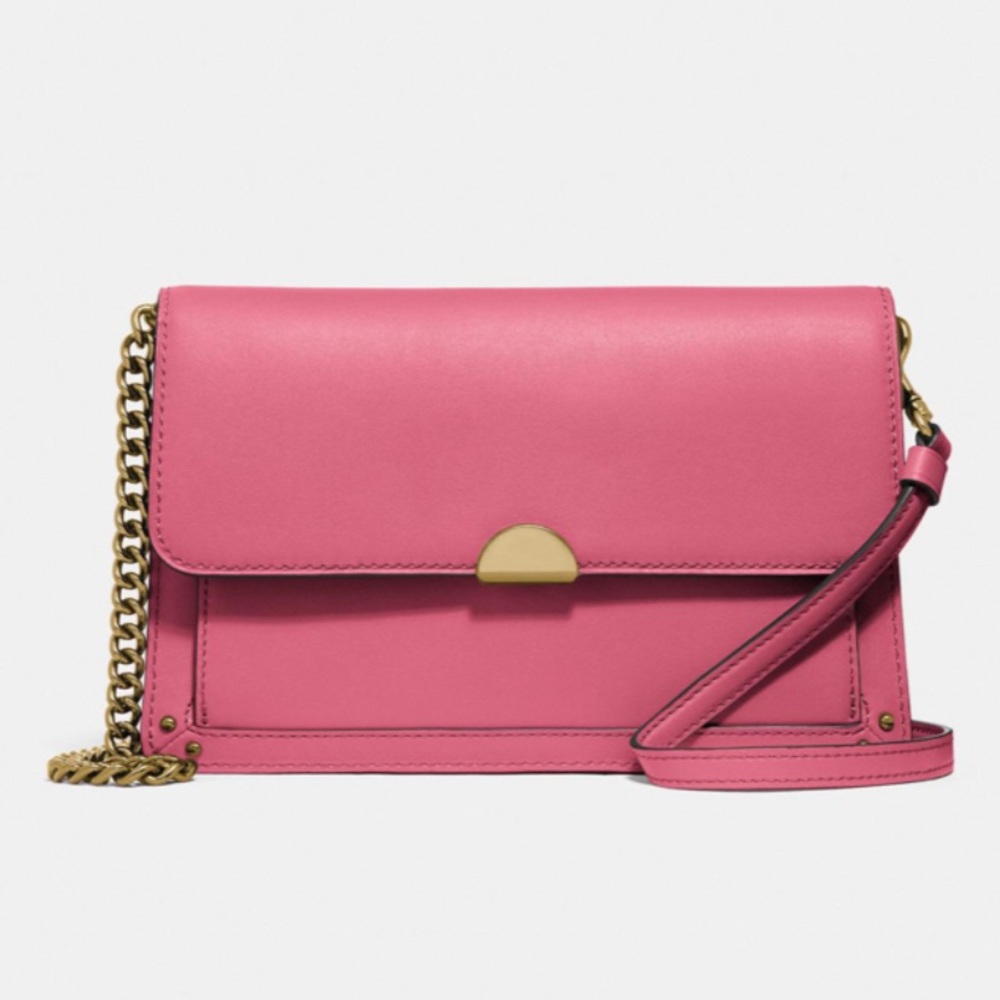 COACH 1941 DREAMER GLOVE TANNED LEATHER CONVERTIBLE CROSSBODY GOLD CHAIN PINK